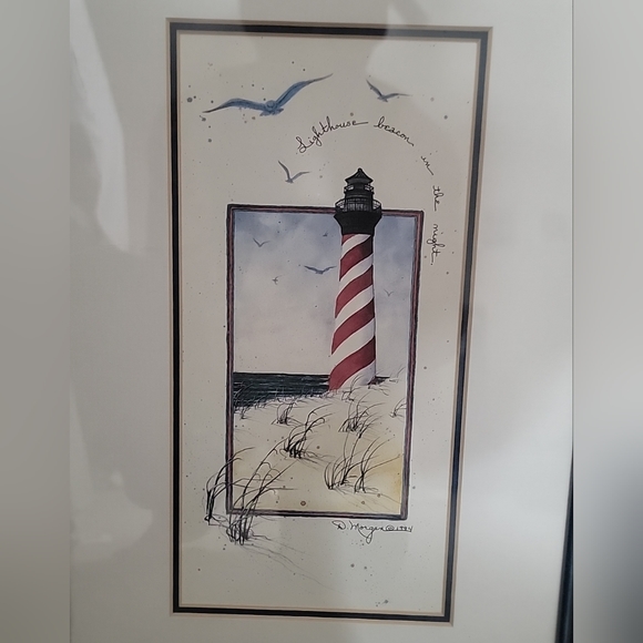 D. Morgan Lighthouse 1994 Art Print Framed " Lighthouse Beacon In The Night" - Picture 3 of 5